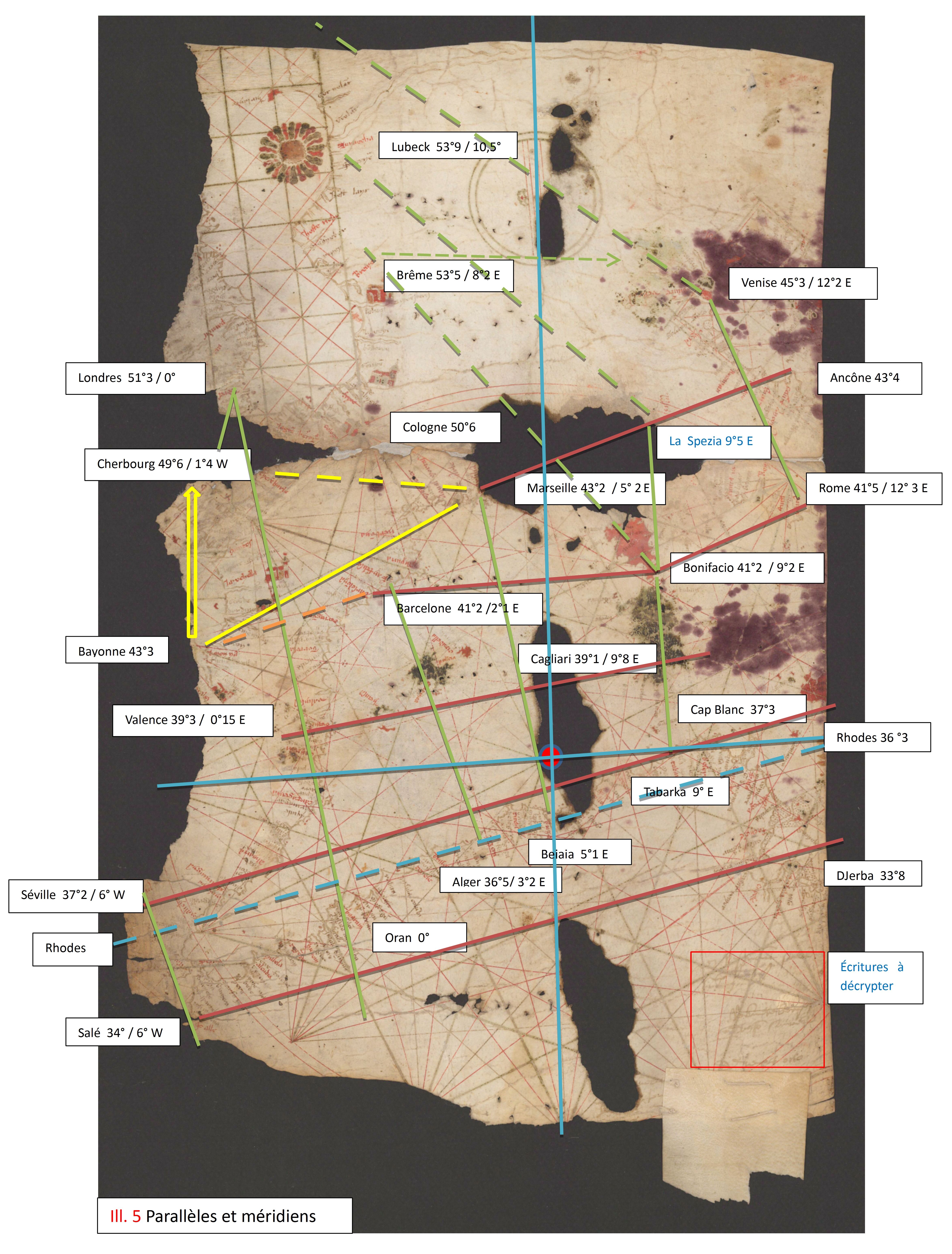 La carte d'Avignon. Latitudes et longitudes.